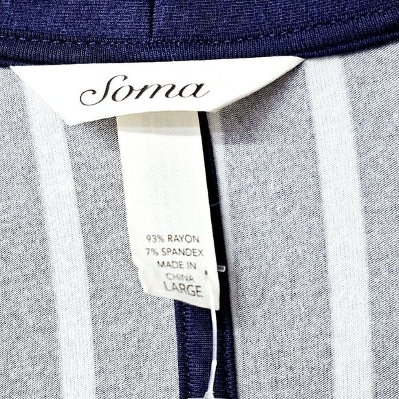 SOMA Blue White Striped Open Front Women Kimono Cozy Soft Cardigan (L) - Picture 2 of 4